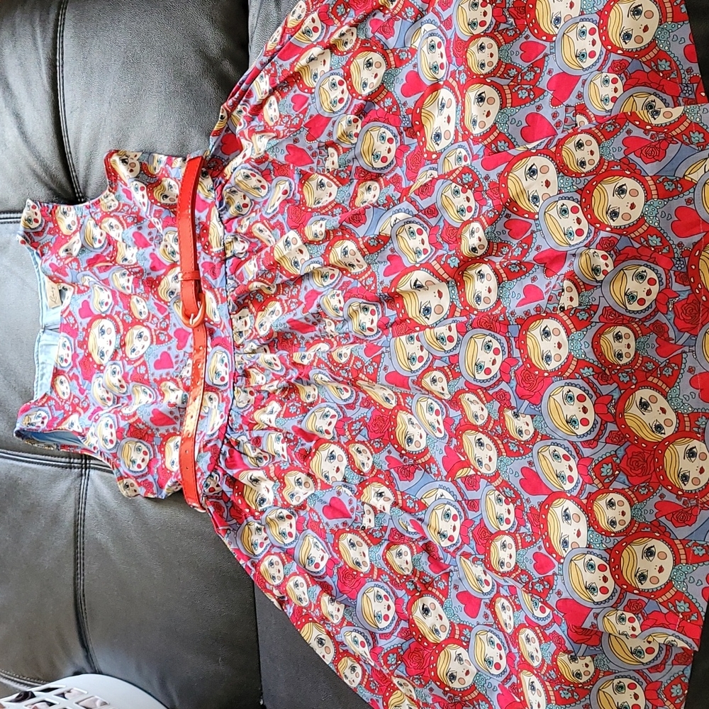 Lindy Bop Russian doll dress, size 10, blue with red dolls